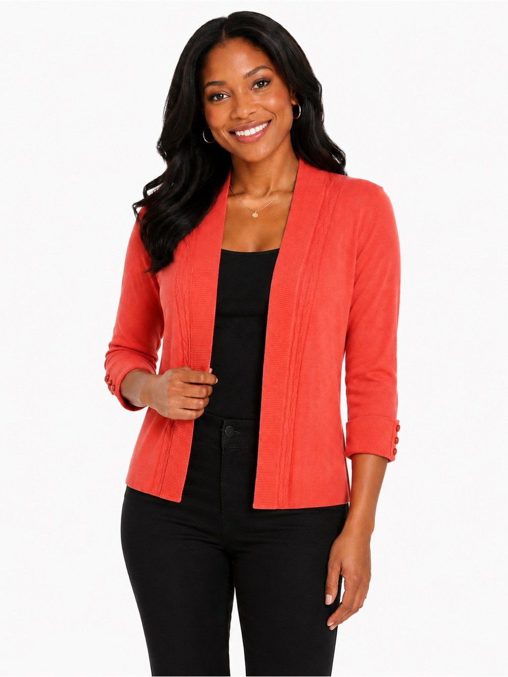 (A4c) Lety & Me Coral 3/4 Sleeve Cardigan, Size Medium, NWT‎